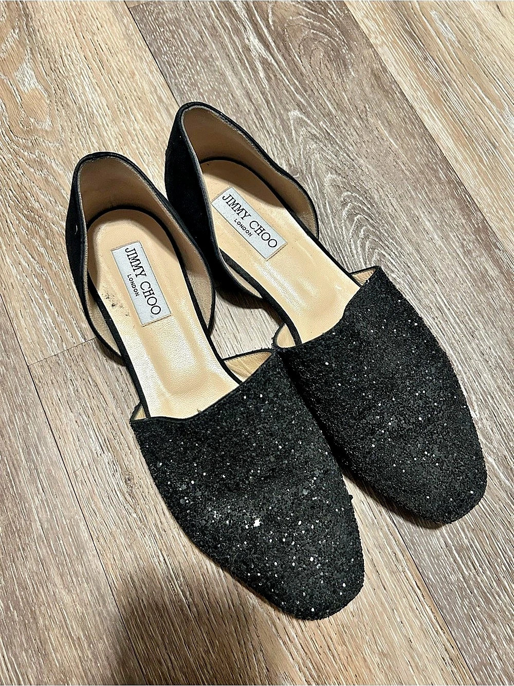 Jimmy Choo Black Glitter Mules US 9
